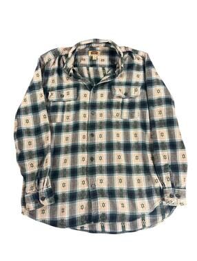Foundry Supply Co Green Plaid Aztec Flannel Shirt LT